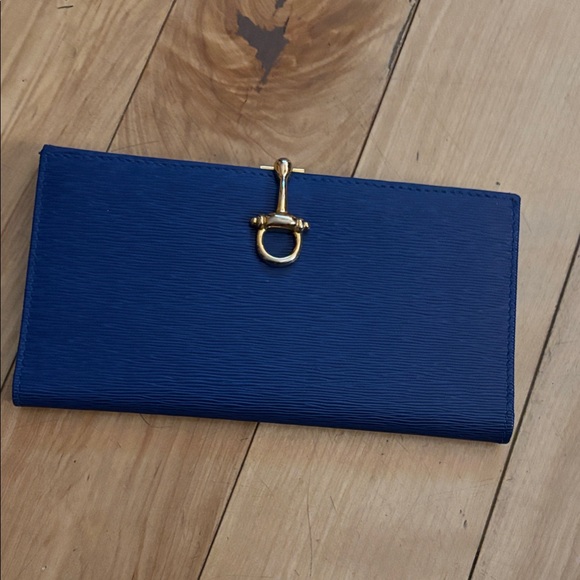 Saks Fifth Avenue Navy Card Holder with Gold Detail - Picture 1 of 4